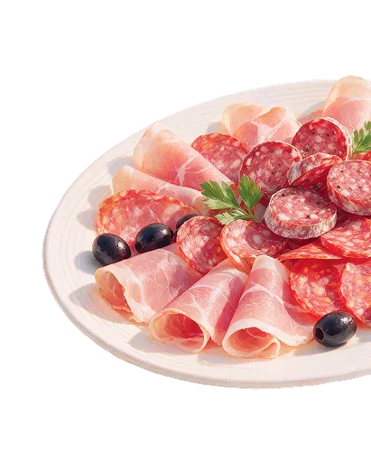 Assiette charcuterie bourges avec jambon cru, saucisson sec et olives noires