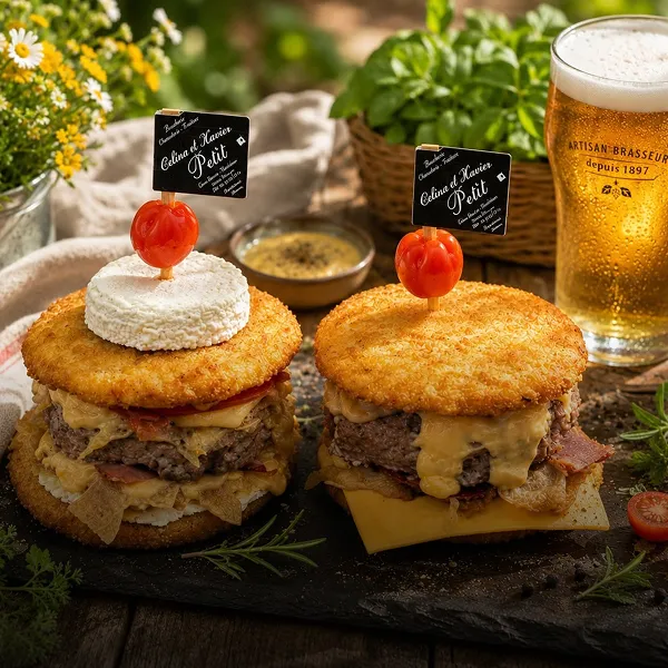 Sandwichs gourmands, cheeseburger croustillant accompagné de bière artisanale