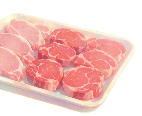 Viandes fraîches de porc en morceaux prêts pour la cuisine ou grillades